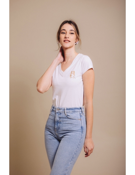 Camiseta Cuello V White