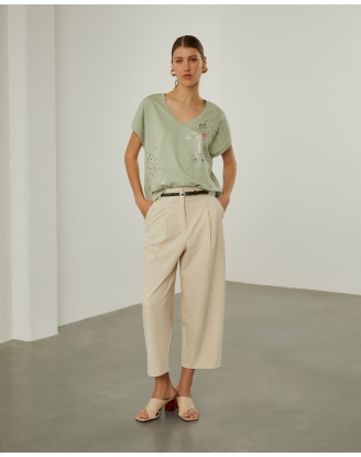 Pantalon con pliegue beige