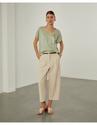 Pantalon con pliegue beige